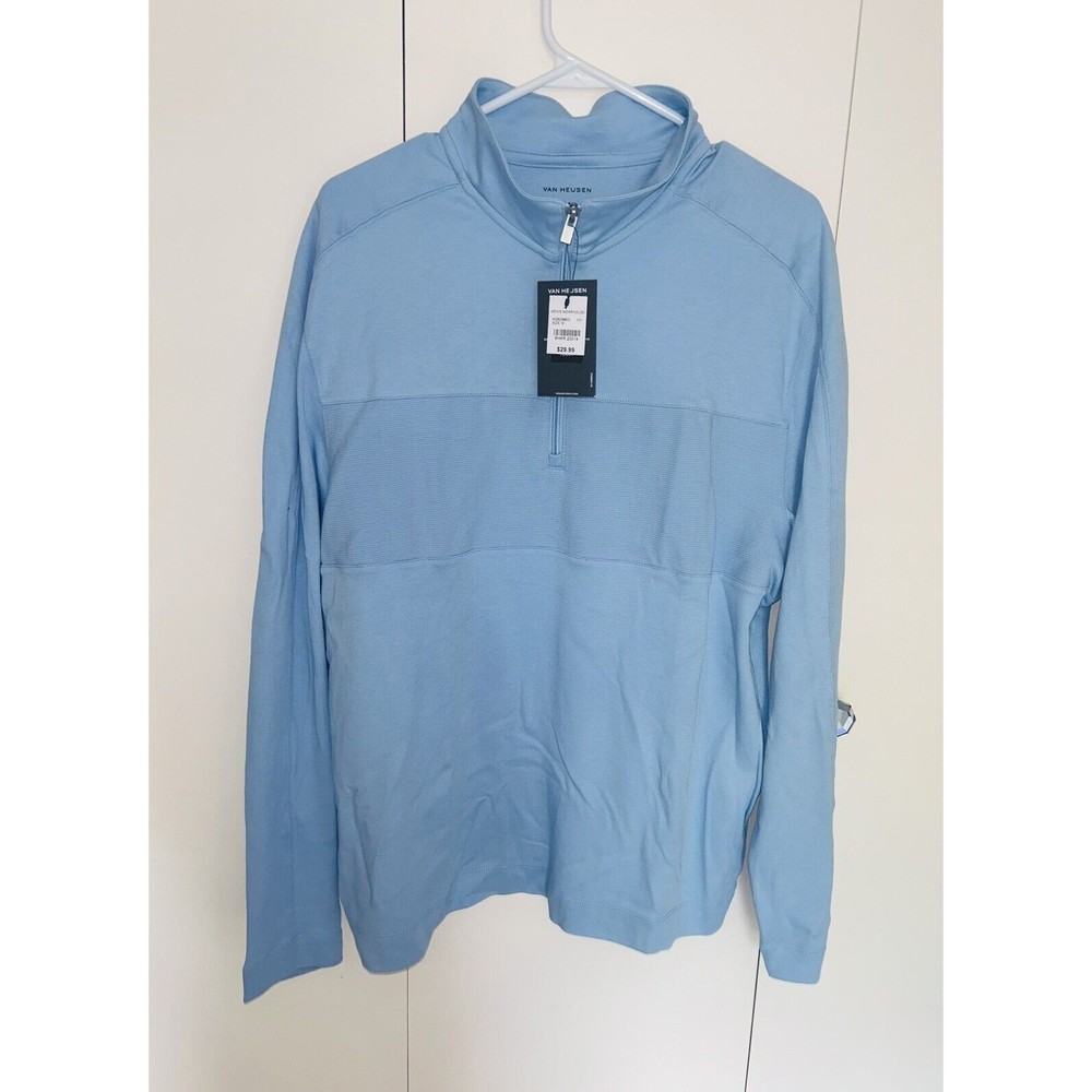Van Heusen Soft Touch Pullover Powder Blue Size Medium Quarter Zip Long Sleeve
